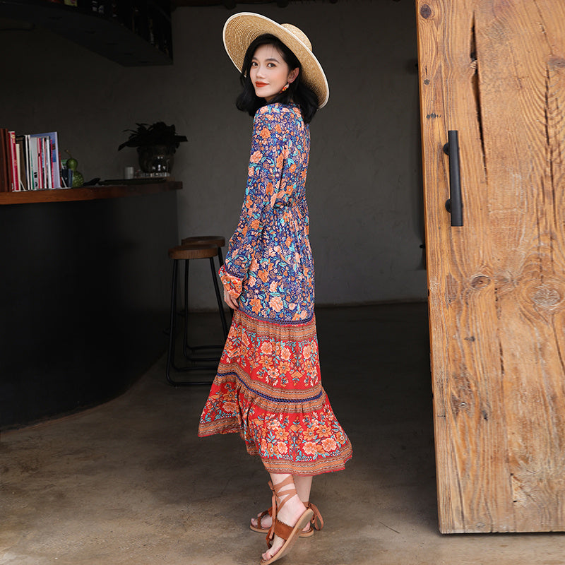 Family style print long skirt