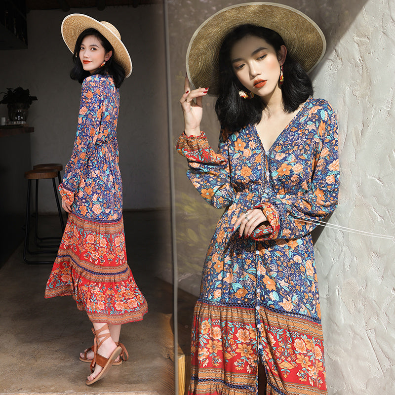 Family style print long skirt