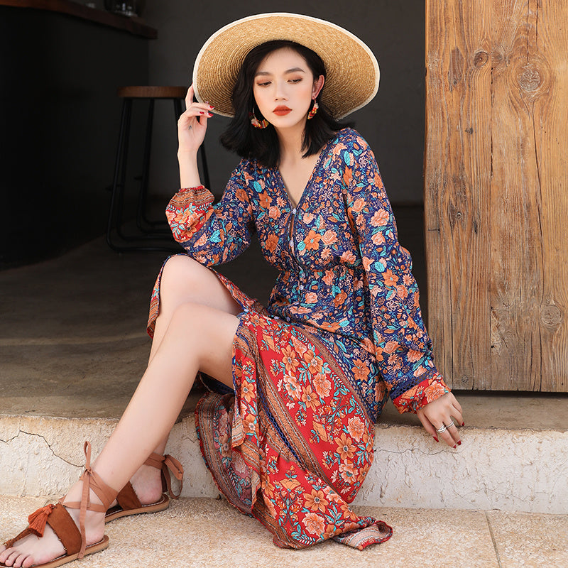 Family style print long skirt
